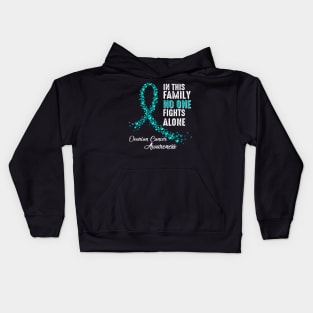 In Family No One Fights Alone Ovarian Cancer Awareness Kids Hoodie